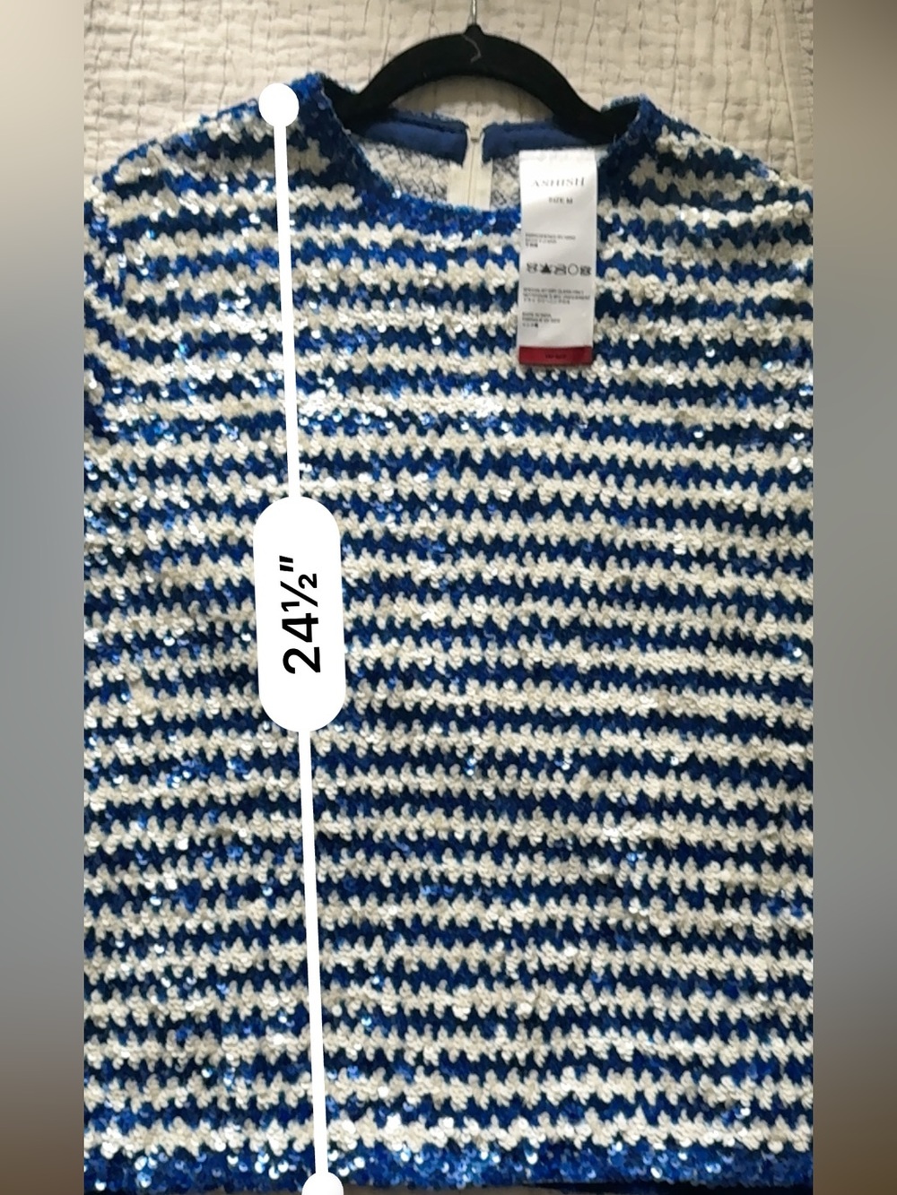 ASHISH all over sequin stripe blue white top designer Luxury M retrofete - Picture 7 of 7